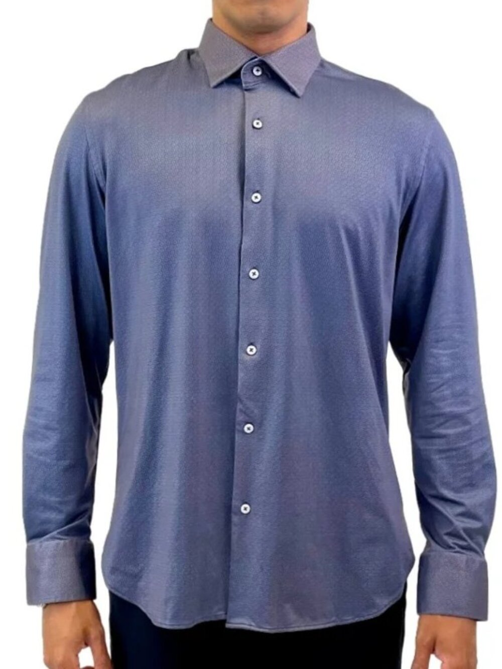 Luchiano Visconti Navy Geo Print 4 Way Stretch Long Sleeve Shirt